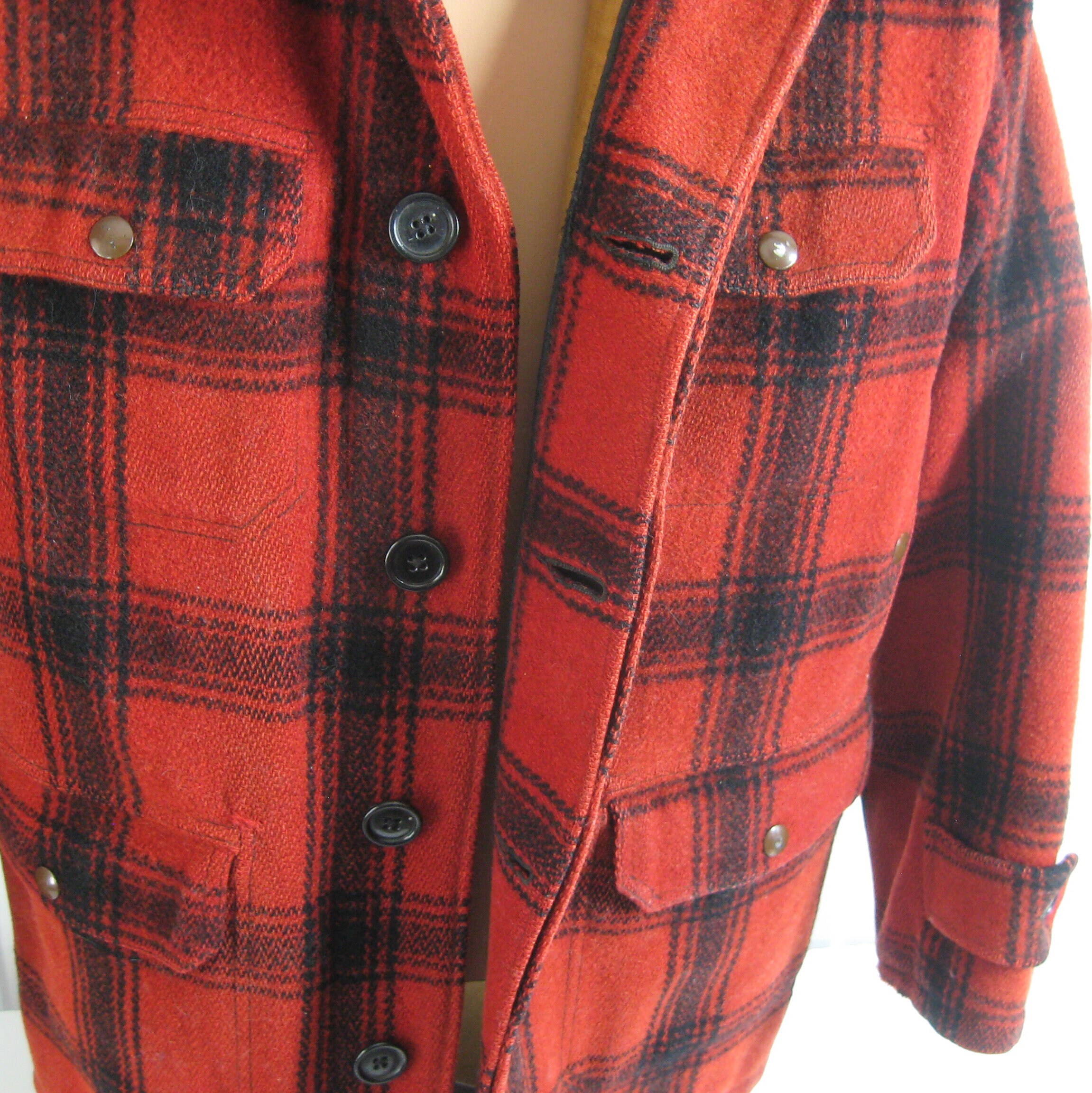 40s 50s Hunting Jacket Wool Buffalo Plaid Red & Black