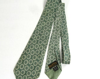 1940s Hand Tailored Silk Tie Vintage Green Ovals & Swishes Geo. B Peck Dry Goods KCMO Wide Necktie