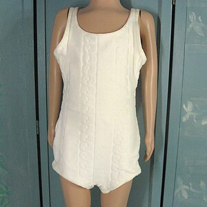 Girls 1960s Swimsuit White Stretch Nylon One Piece Dive-ettes Child Bathing Suit Vintage Size 12