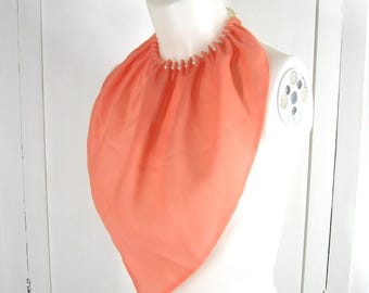 Vintage Peach Chiffon Dickie w/ Pop Bead Necklace Collar,  Faux Blouse Front Scarf