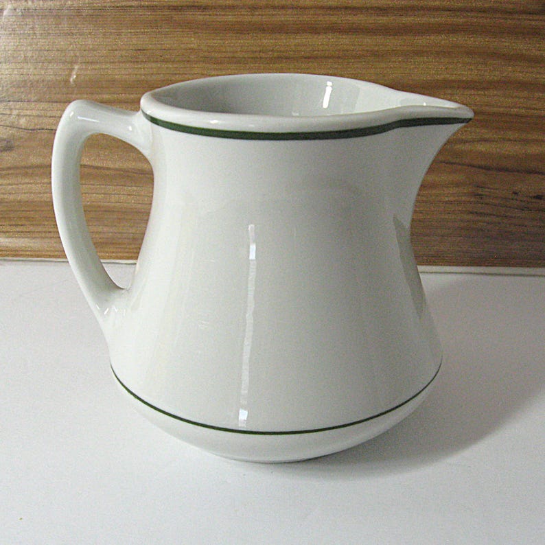Shenango China Creamer G-14 White w/ Green Bands Vintage 1950s Restaurant Ware 4.5" Pitcher