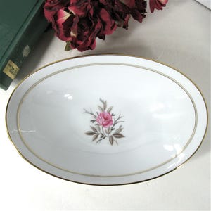 Vintage Noritake Daryl 5510 Oval Bowl Pink Rose Gold Trim, Japan & US Pat. Pend China Dinnerware