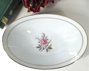 Vintage Noritake Daryl Oval Bowl, Pink Rose Gold Trim, Japan & US Pat. Pend Serving Dish
