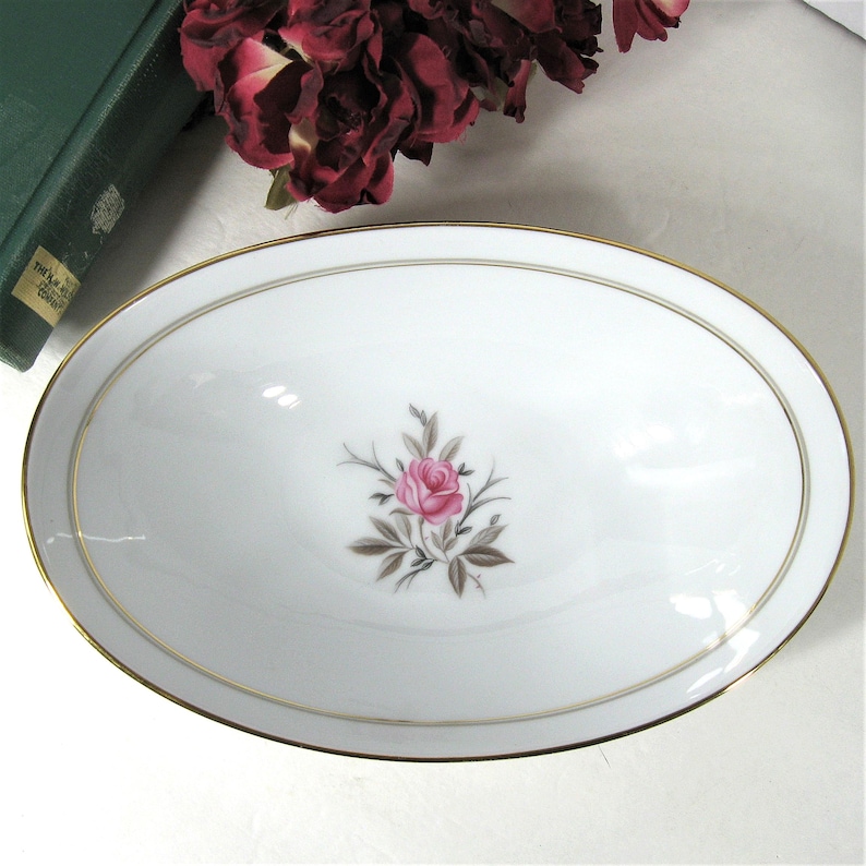 Vintage Noritake Daryl 5510 Oval Bowl Pink Rose Gold Trim, Japan & US Pat. Pend China Dinnerware
