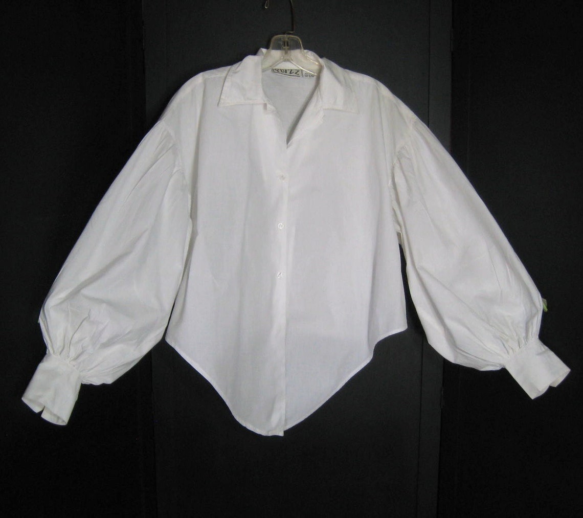 80s Vintage Poet Blouse Full Balloon Sleeve White Cotton Shirt | Etsy