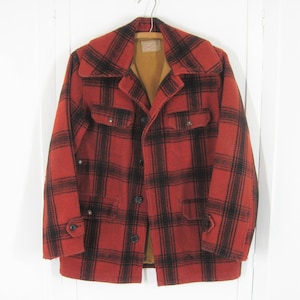 Men&#39;s 1940s Jacket Red & Black Wool Buffalo Plaid Vintage Great Six Sportswear Menswear Lumberjack Coat, 38 39&quot; Chest