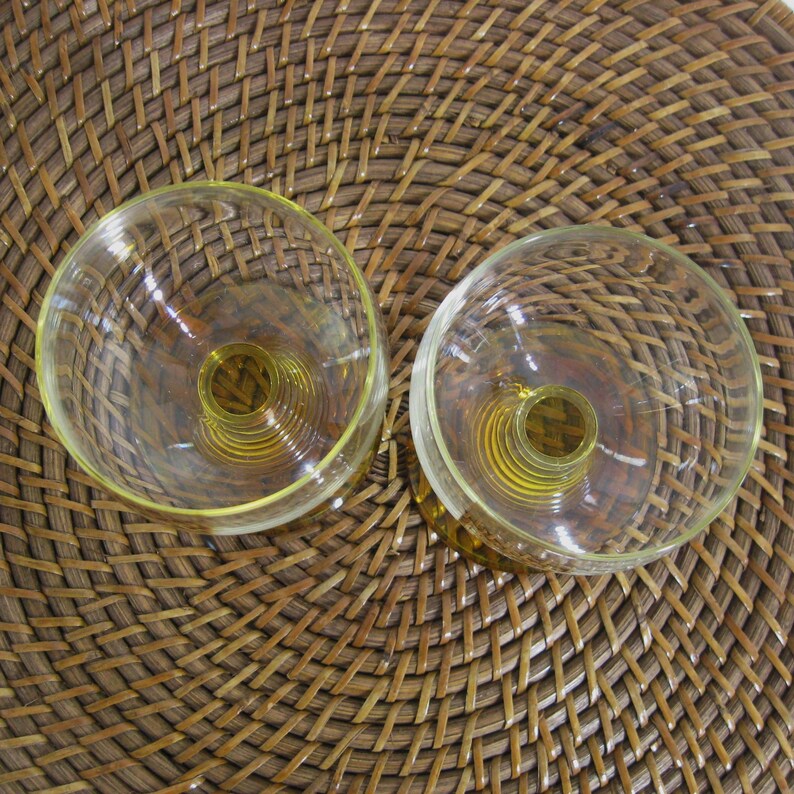2 Vintage Amber Glass Beehive Coiled Stemware, Gilt N Monogram, Roemer Style Set Bild 6