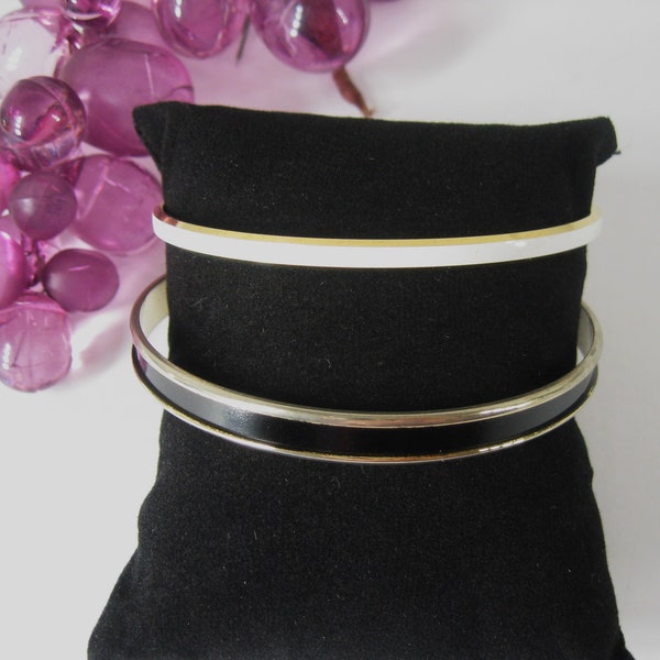 2 Enamel Bangle Bracelets Pre 1955 Vintage Signed Napier & Crown Trifari 1 White, 1 Black Stackable