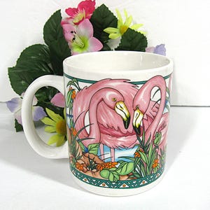 Vintage Flamingo Hilton Mug, 1996 Laughlin Defunct Hotel Casino Souvenir, Pink Flamingo Flock Coffee Tea Cup