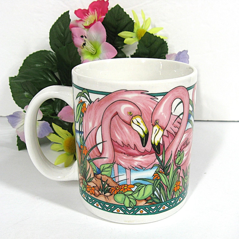 Vintage Flamingo Hilton Mug, 1996 Laughlin Defunct Hotel Casino Souvenir, Pink Flamingo Flock Coffee Tea Cup
