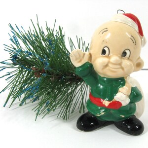Vintage 1977 Elmer Fudd Santa Ornament Ceramic Figurine Cartoon Character Warner Bros Dave Grossman, Made In Japan