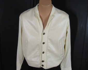 1950s Ricky Jacket Sears Fieldmaster Beige Vinyl & Cotton Men's Vintage Casuals Chest 42, AS IS w/ Issue