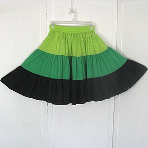 Vintage Skirt Color Block Tiered Circle Lime Black Green Square Up Made In USA Large