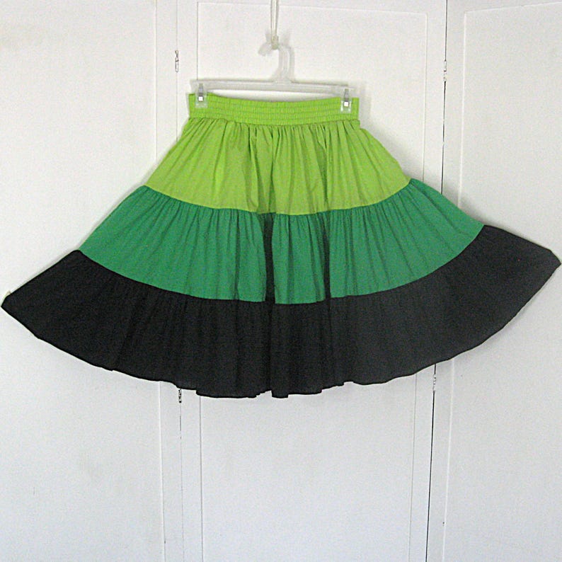 Vintage Skirt Color Block Tiered Circle Lime Black Green Square Up Made In USA Large