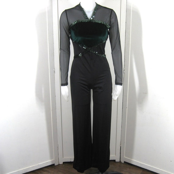 Black Bodycon Jumpsuit Boot Cut 90s Vintage, Shee… - image 10