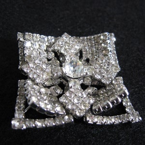 Vintage Kramer New York Brooch, Pave Crystal Rhinestones, Square w/ Cross or Rhombus w/ X, Early 1950s Signed Jewelry Pin image 6