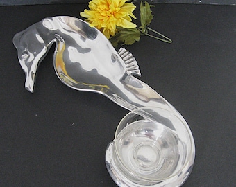 Vintage Seahorse Snack Tray & Bowl Set 1993, Polished Aluminum Mariposa 16" Whimsical Cast Metal Serving Platter