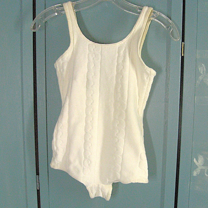 Girls Vintage Swimsuit White Stretch Nylon One Piece1960s Dive-ettes Child Bathing Suit Size 12 Chest 24