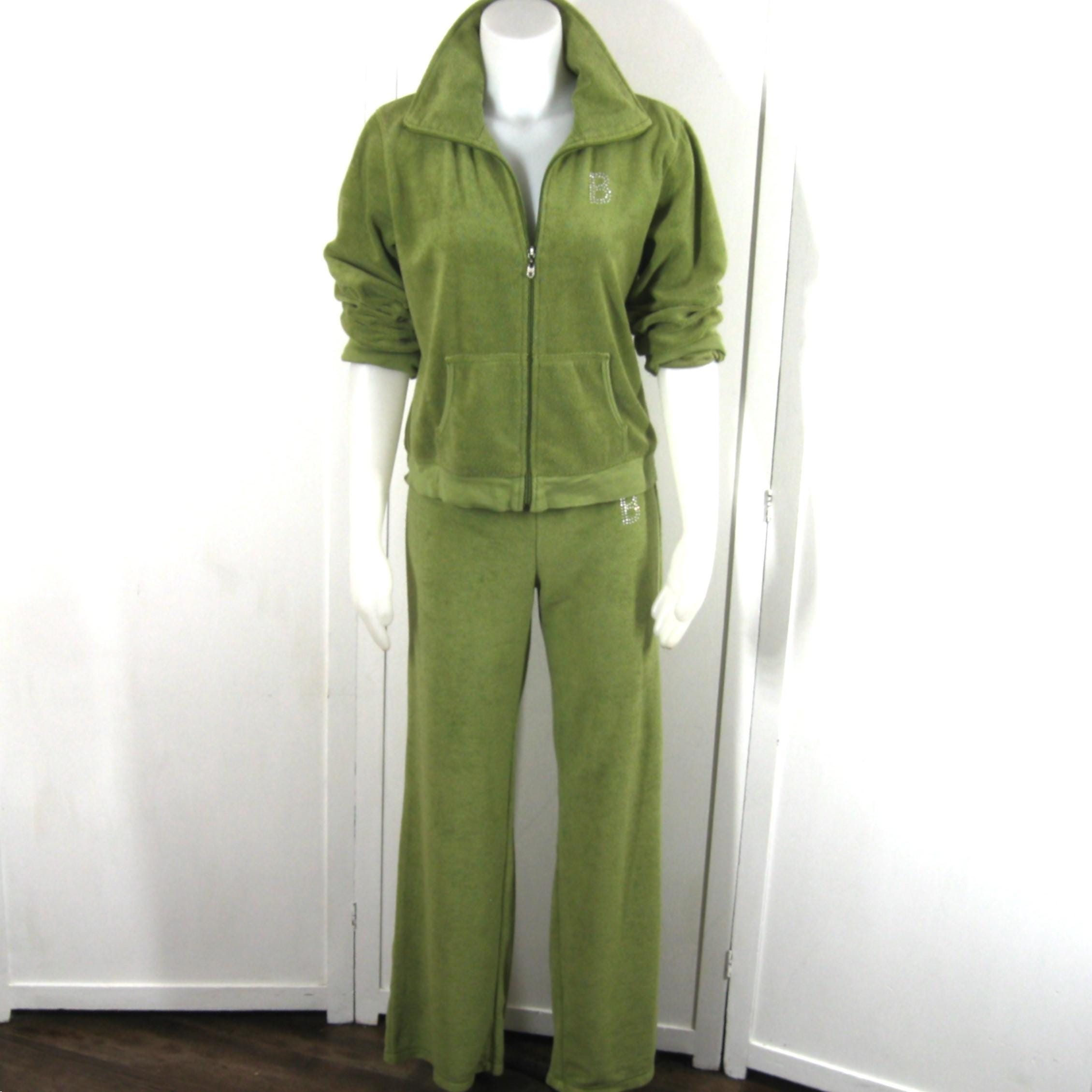BCBG Maxazria Tracksuit 2 Pc Y2K Vintage Green Velour BCBG Maxazria Tracksuit 2 Pc Y2K Vintage Green Velour
