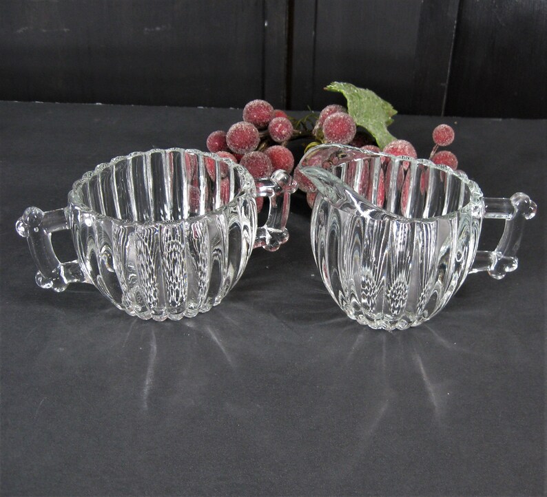 Vintage Clear Glass Sugar & Creamer Set 30s50s Wide Ribbed Etsy