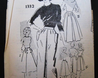 Unused Pattern Spadea 1332 w/ 3 Skirt Styles Pencil Skirt w/Pockets, Box Pleat Full Skirt, Wrap Skirt, 50s Vintage Tom Brigance Designer