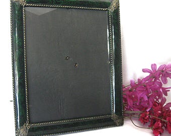 Vintage Photo Frame Green Faux Marble, Gilt Wheat Sheaf Corners, 9 .75 x 11 75",  Tabletop or Wall Vertical Horizontal Easel Back