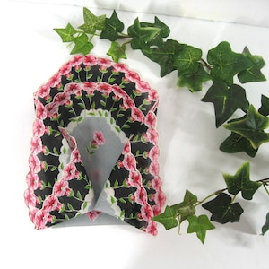 Vintage Cotton Handkerchief Pink Petunia Floral Black & Gray, 1950s Large 13" Hanky