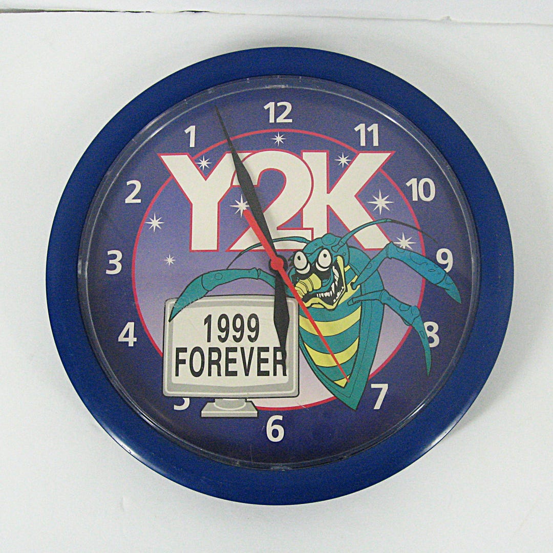 Vintage 1999 Backward Running Wall Clock, Y2K Computer Bug Graphics ...