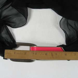 Vintage 1920s Art Deco Belt, Black Chiffon w/ Large Enameled Buckle Pink & Black Geometric image 4