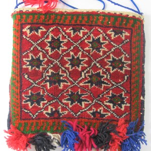 1960s Vintage Red Carpet Bag Purse, Handmade Original Hippie Oriental Rug Stash Pouch image 3