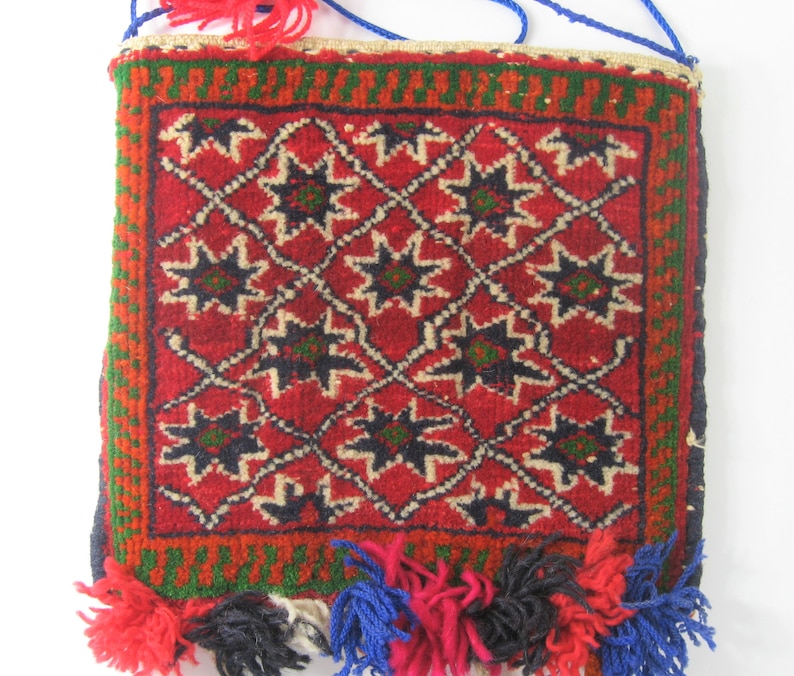 1960s Vintage Red Carpet Bag Purse, Handmade Original Hippie Oriental Rug Stash Pouch image 3