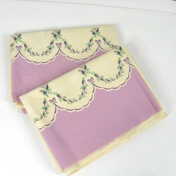 40s 50s Cotton Feed Sack Pillowcase Fabric Vintage Open Never Sewn Each 30 x 41" Lavender Floral Swag Border Print