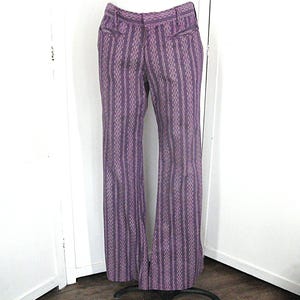 Vintage Purple Stripe 60s 70s Bell Bottom Cotton Print Jeans, New Old Stock, Men's W 31