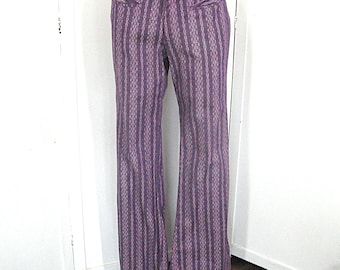 Pantalones vaqueros vintage de algodón con estampado de rayas moradas de los años 60 y 70, estilo campana, nuevos de antiguo stock, talla W 31 para hombre.