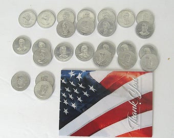 25 Vintage 1968 Mr. President Aluminum Coin Token Lot, Shell Oil Gas Station Game
