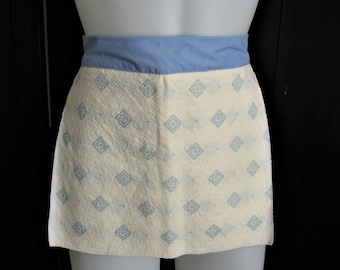 Quirky Vintage Paper Apron w/Layered Paper Napkin Tear Off Fronts, Blue Fabric Waistband & Ties Half Apron Novelty Hostess Gift