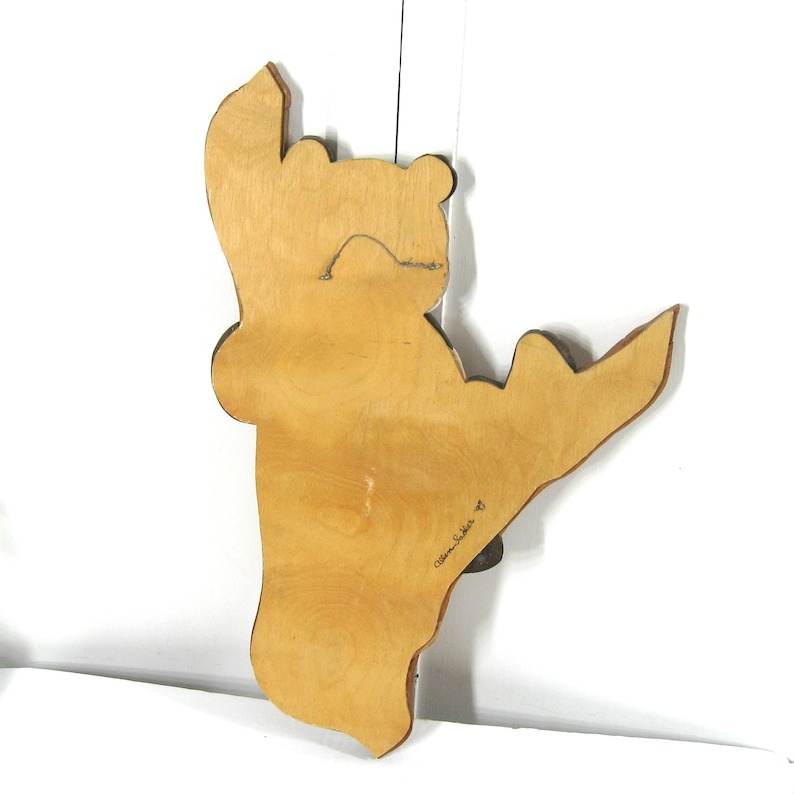 Vintage Wood Panda Bear Wall Hanging 3D Inlaid Intarsia Art 1990s, Large 22.5 x 14" bild 7