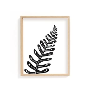 Watercolor Minimalist Fern, Black And White Decor, Fern Wall Art, Botanical Print Decor, Leaf Kitchen Print, Elegant Home Art, Digital Print