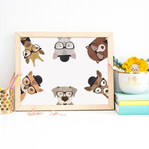 Impresión de gafas de animales, Impresión de gafas de animales, Impresión de vivero, Impresión de oficina divertida, Impresión de pared de animales, Impresión de vivero de animales, Impresión digital