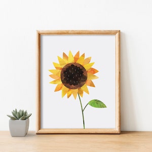 Sunflower Print, Boho Floral Wall Art, Watercolor Sunflower, Flowers Office Decor, Gift For Her, Summer Home Decor, Digital Print