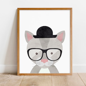 Impresión de gafas de gato, Impresión de gafas de animales, Impresión de vivero de gatos, Impresión de oficina divertida, Impresión de pared de animales, Impresión de vivero de animales, Impresión digital