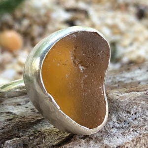 Honey amber sea glass ring-9.25