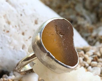 Honey amber sea glass ring-9.25