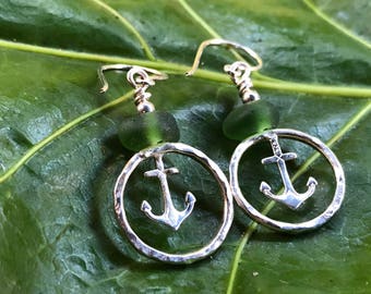 Sea glass earrings - anchors