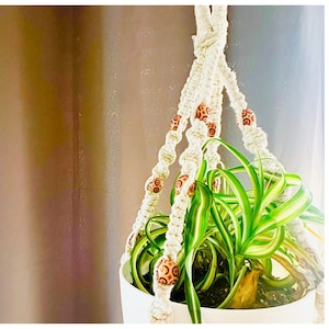 Macrame Single Plant Holder Macrame Housewarming Gift Macrame Beaded Plant Holder Boho Home Decor Ceiling Hanging Decor Indoor Plant Holder