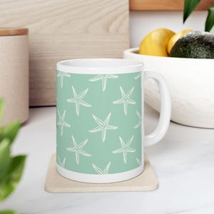 Starfish Pattern Ceramic Mug | Ocean Lover Gift | Coastal Decor, Beach House Mug, Sea Life Cup, Nautical Kitchenware, Summer Sip