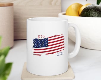 Tasse vintage drapeau américain patriote 1776-2026 | Tasse à café en céramique 250e anniversaire des États-Unis | Cadeau patriotique pour le demi-cinquantième anniversaire de l'indépendance