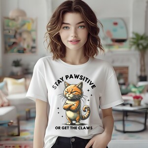 Stay Pawsitive Grumpy Cat T-Shirt: Sarcastic Feline Meme Tee