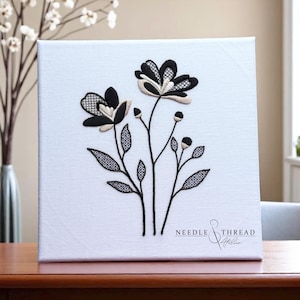 Hand-Embroidered Floral Fantasy Wall Art