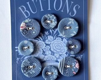 Tilda Something Blue Fabric Covered Buttons - Dark Blue